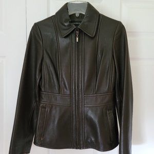 Jones New York Brown Leather Jacket, Size XS